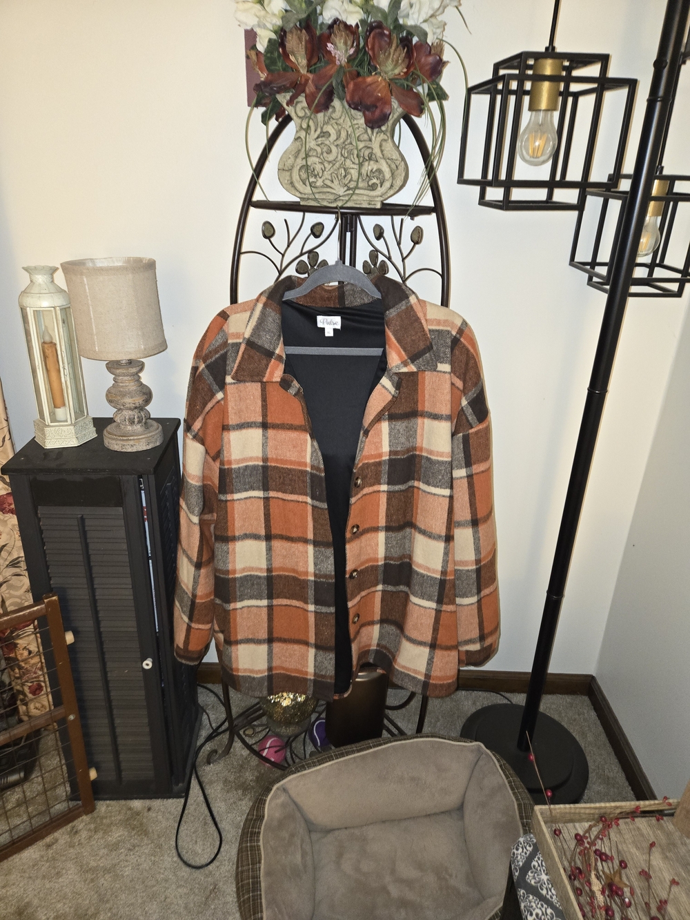 Pulse Orange and Cream Plaid Button-Front Shacket